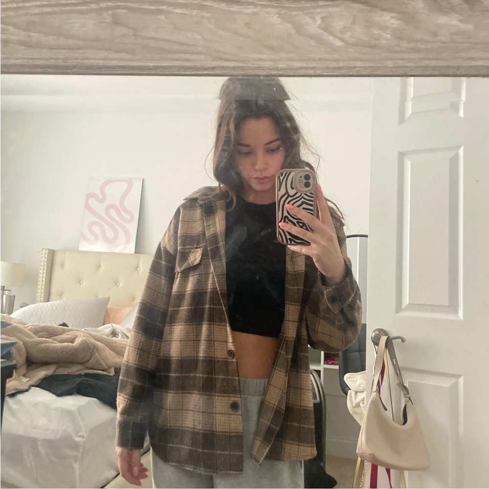Flannel shacket brown
